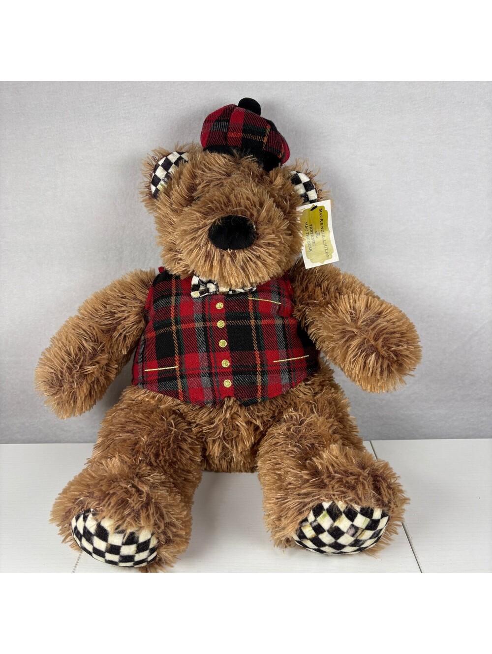 MacKenzie-Childs Tartastic Mac The Bear Plush 15" Plaid Vest Courtly Check NWT